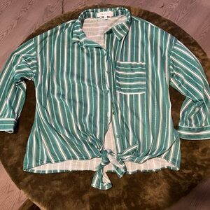Green Striped Button-Up Shirt